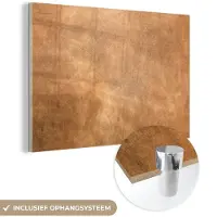 MuchoWow Glasschilderij 150x100 cm - Schilderij acrylglas - Leer - Structuur - Lederlook - Bruin - Foto op glas - Schilderijen