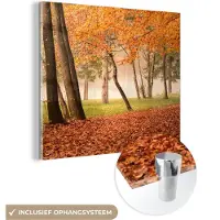 MuchoWow Glasschilderij 20x20 cm - Schilderij acrylglas - Bladeren - Herfst - Bos - Foto op glas - Schilderijen
