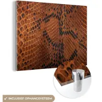 MuchoWow Glasschilderij 40x30 cm - Schilderij acrylglas - Leer - Structuur - Dierenhuid - Foto op glas - Schilderijen