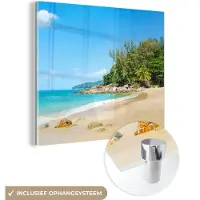 MuchoWow Glasschilderij 20x20 cm - Schilderij acrylglas - Strand - Zee - Planten - Tropical - Foto op glas - Schilderijen