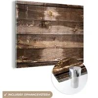 MuchoWow Glasschilderij 40x30 cm - Schilderij acrylglas - Planken - Hout - Donker - Foto op glas - Schilderijen