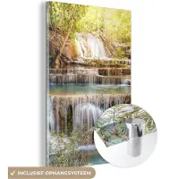 MuchoWow Glasschilderij 40x60 cm - Schilderij acrylglas - Zon - Waterval - Landschap - Foto op glas - Schilderijen