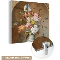 MuchoWow Glasschilderij 90x90 cm - Schilderij acrylglas - Bloemstilleven - Balthasar van der Ast - Schilderij - Foto op glas - Schilderijen