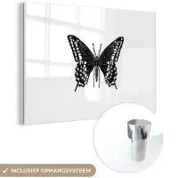 MuchoWow Glasschilderij 60x40 cm - Schilderij acrylglas - Vlinder - Dieren - Retro - Zwart wit - Foto op glas - Schilderijen