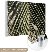 MuchoWow Glasschilderij 90x60 cm - Schilderij acrylglas - Palmblad - Tropisch - Zomer - Foto op glas - Schilderijen