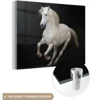 MuchoWow Glasschilderij 80x60 cm - Schilderij acrylglas - Paarden - Zwart - Portret - Foto op glas - Schilderijen