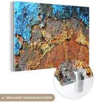 MuchoWow Glasschilderij 90x60 cm - Schilderij acrylglas - Roest - Metaal - IJzer - Industrieel - Foto op glas - Schilderijen