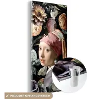 MuchoWow Glasschilderij 20x40 cm - Schilderij acrylglas - Meisje met de parel - Bloemen - Vermeer - Pastel - Kunstwerk - Schilderij - Oude meesters - Foto op glas - Schilderijen