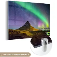 MuchoWow Glasschilderij 90x60 cm - Schilderij acrylglas - Aurora - Noorderlicht - Nacht - Foto op glas - Schilderijen
