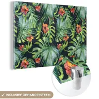 MuchoWow Glasschilderij 90x60 cm - Schilderij acrylglas - Monstera - Jungle - Bladeren - Foto op glas - Schilderijen