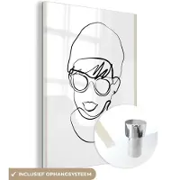 MuchoWow Glasschilderij 90x120 cm - Schilderij acrylglas - Vrouwen - Minimalisme - Line art - Foto op glas - Schilderijen