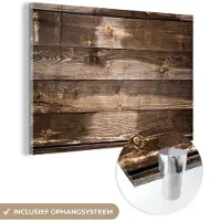 MuchoWow Glasschilderij 120x80 cm - Schilderij acrylglas - Planken - Hout - Donker - Foto op glas - Schilderijen