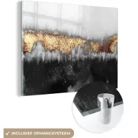 MuchoWow Glasschilderij 120x90 cm - Schilderij acrylglas - Gold - Chic - Abstract - Foto op glas - Schilderijen