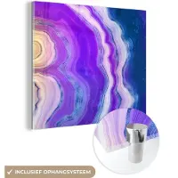 MuchoWow Glasschilderij 90x90 cm - Schilderij acrylglas - Neon - Agaat - Edelstenenmix - Foto op glas - Schilderijen