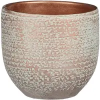 Mica Decorations Plantenpot - terracotta - koper/wit - D14/H12 cm - Plantenpotten