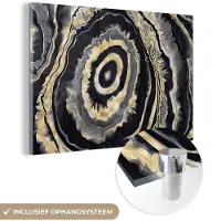 MuchoWow Glasschilderij 180x120 cm - Schilderij acrylglas - Agaat - Goud - Geode steen - Marmer - Foto op glas - Schilderijen