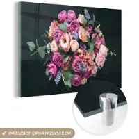 MuchoWow Glasschilderij 180x120 cm - Schilderij acrylglas - Bloemen - Pastel - Roze - Foto op glas - Schilderijen