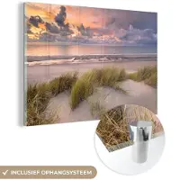 MuchoWow Glasschilderij natuur - Strand - Zee - Duin - Zonsondergang - Foto op glas - Wanddecoratie - Glasschilderij strand - 180x120 cm - Acrylglas - Muurdecoratie - glasschilderijen woonkamer