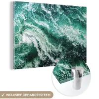 MuchoWow Glasschilderij 180x120 cm - Schilderij acrylglas - Oceaan - Water - Zee - Luxe - Groen - Turquoise - Foto op glas - Schilderijen