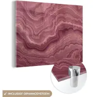 MuchoWow Glasschilderij 160x120 cm - Schilderij acrylglas - Roze - Geode - Stenen - Agaat - Foto op glas - Schilderijen