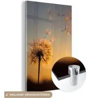 MuchoWow Glasschilderij 120x180 cm - Schilderij acrylglas - Paardenbloem - Zon - Zonsondergang - Foto op glas - Schilderijen