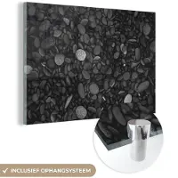 MuchoWow Glasschilderij - Kiezelsteen - Zwart - Wit - Stenen - 180x120 cm - Wanddecoratie - Kamer decoratie