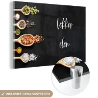 MuchoWow Glasschilderij 180x120 cm - Schilderij acrylglas - Quotes - Specerijen - Kruiden - Spreuken - Lekker eten - Foto op glas - Schilderijen