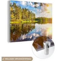 MuchoWow Glasschilderij 160x120 cm - Schilderij acrylglas - Water - Bomen - Natuur - Foto op glas - Muurdecoratie woonkamer - Wanddecoratie slaapkamer - Schilderijen
