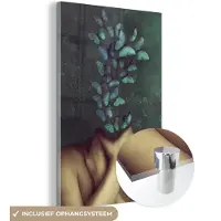 MuchoWow Glasschilderij 120x180 cm - Schilderij acrylglas - Torso - Stilleven - Vlinders - Blauw - Foto op glas - Muurdecoratie woonkamer - Wanddecoratie slaapkamer - Schilderijen
