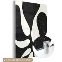 MuchoWow Glasschilderij 120x160 cm - Schilderij acrylglas - Plant - Zwart - Minimalisme - Foto op glas - Schilderijen