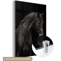 MuchoWow Glasschilderij 120x160 cm - Schilderij acrylglas - Paard - Dieren - Zwart - Portret - Foto op glas - Schilderijen