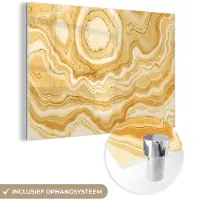 MuchoWow Glasschilderij 180x120 cm - Schilderij acrylglas - Agaat - Edelstenen - Gold - Foto op glas - Schilderijen