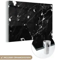 MuchoWow Glasschilderij 180x120 cm - Schilderij acrylglas - Marmer - Stenen - Wit - Foto op glas - Schilderijen