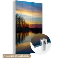 MuchoWow Glasschilderij - Kamer decoratie - Avond - Lucht - Natuur - Water - Wanddecoratie - Schilderij glas - Acrylglas - Glasschilderij natuur - 120x180 cm - Schilderijen woonkamer - Muurdecoratie