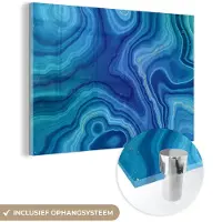 MuchoWow Glasschilderij 180x120 cm - Schilderij acrylglas - Marmer - Agaat - Blauw - Stenen - Foto op glas - Schilderijen