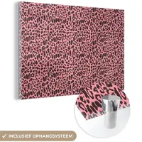MuchoWow Glasschilderij 180x120 cm - Schilderij acrylglas - Dierenprint - Roze - Panter - Foto op glas - Schilderijen
