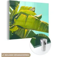 MuchoWow Glasschilderij 160x120 cm - Schilderij acrylglas - Bananenblad - Bladeren - Tropisch - Zomer - Foto op glas - Schilderijen