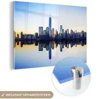 MuchoWow Glasschilderij 180x120 cm - Schilderij acrylglas - Skyline - New York - Water - Foto op glas - Schilderijen