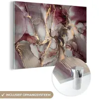 MuchoWow Glasschilderij 180x120 cm - Schilderij acrylglas - Goud - Marmer - Paars - Foto op glas - Schilderijen
