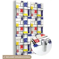 MuchoWow Glasschilderij 120x180 cm - Schilderij acrylglas - Mondriaan - Geel - Rood - Blauw - Foto op glas - Schilderijen