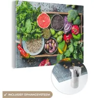 MuchoWow Glasschilderij 160x120 cm - Schilderij acrylglas - Kist - Fruit - Gezond - Foto op glas - Schilderijen