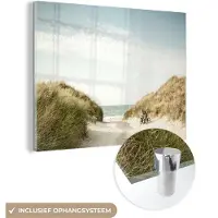MuchoWow Glasschilderij 160x120 cm - Schilderij acrylglas - Strand - Duin - Lucht - Foto op glas - Muurdecoratie woonkamer - Wanddecoratie slaapkamer - Schilderijen