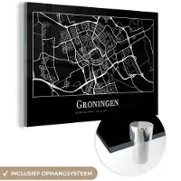 MuchoWow Glasschilderij 180x120 cm - Schilderij acrylglas - Groningen - Plattegrond - Kaart - Stadskaart - Foto op glas - Schilderijen