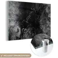 MuchoWow Glasschilderij - Zwart - Graniet - Steen - Wit - 180x120 cm - Foto op glas - Kamerdecoratie