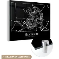 MuchoWow Glasschilderij 160x120 cm - Schilderij acrylglas - Stadskaart - Hilversum - Plattegrond - Kaart - Foto op glas - Schilderijen
