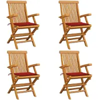 vidaXL Tuinstoelen 4 st met rode kussens massief teakhout