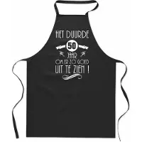 Mijncadeautje Het duurde 50 jaar - keukenschort - kookschort - 100% katoen - BBQ - barbecue - verjaardag en feest - cadeau - kado - unisex - zwart