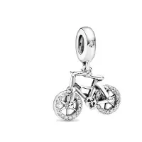 Fler | Past op populaire bedel armbanden | armbandbedel | Fietsbedel | Fietsen | Bicycle | Hangbedel Charm | 925 Sterling Zilver | Zirkonia Transparant | Cadeau |