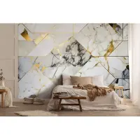 Consalnet Vliesbehang - Fotobehang - Marmer - Stenen - Goud - 520x318cm - Wit