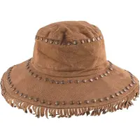 Funny fashion Daim hoed bruin / beige met franjes en studs - Zomer - Festival - Omtrek 57 cm - Hoge kwaliteit